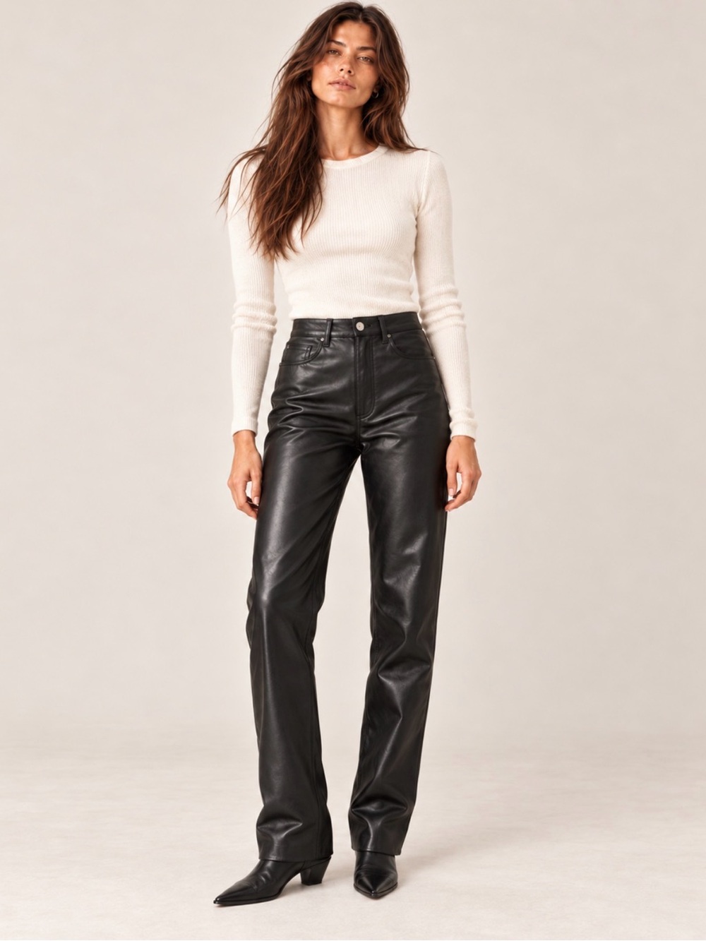 Aritzia Wilfred Melina Super High-Rise Vegan Leather Pants Black Size 10 NWT